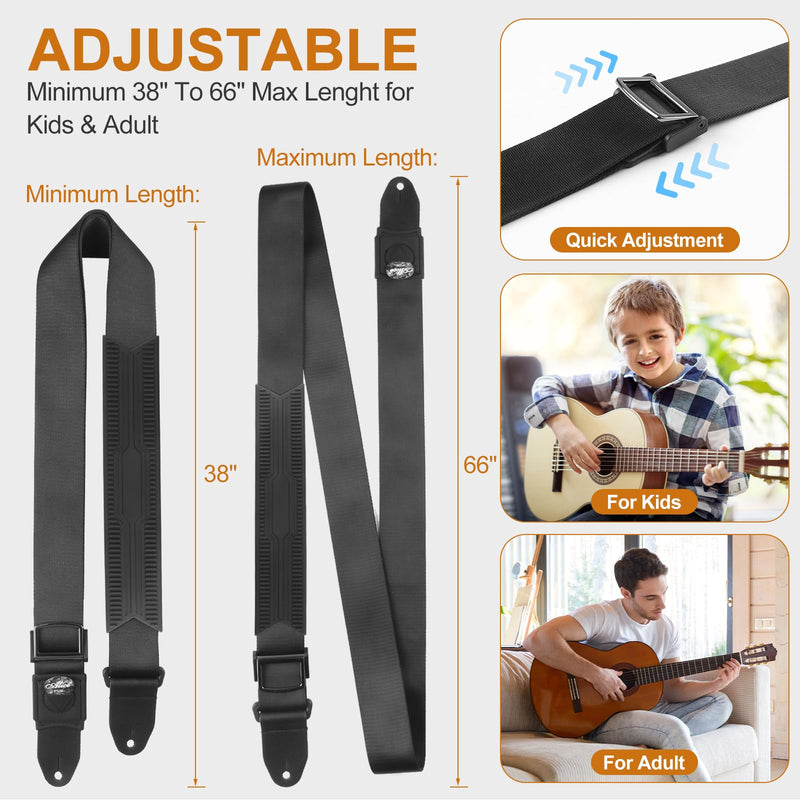 Guitar Strap, Silicone padded non-slip guitar straps with Guitar Plectrum Integrated Slot and Pull-Type Metal Buckle for Bass, Electric & Acoustic, Best Gifts for Kids, Guitarists(Leather Ends)