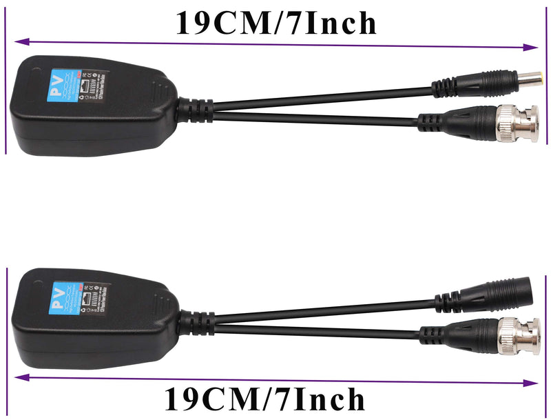 Video Balun RJ45 to BNC Transceiver Transmitter HD-CVI/TVI/AHD/CVBS with DC Power Connector for 1080P 3MP 4MP 5MP 8MP CCTV Security DVR Surveillance Camera System (4Pairs) 4Pairs