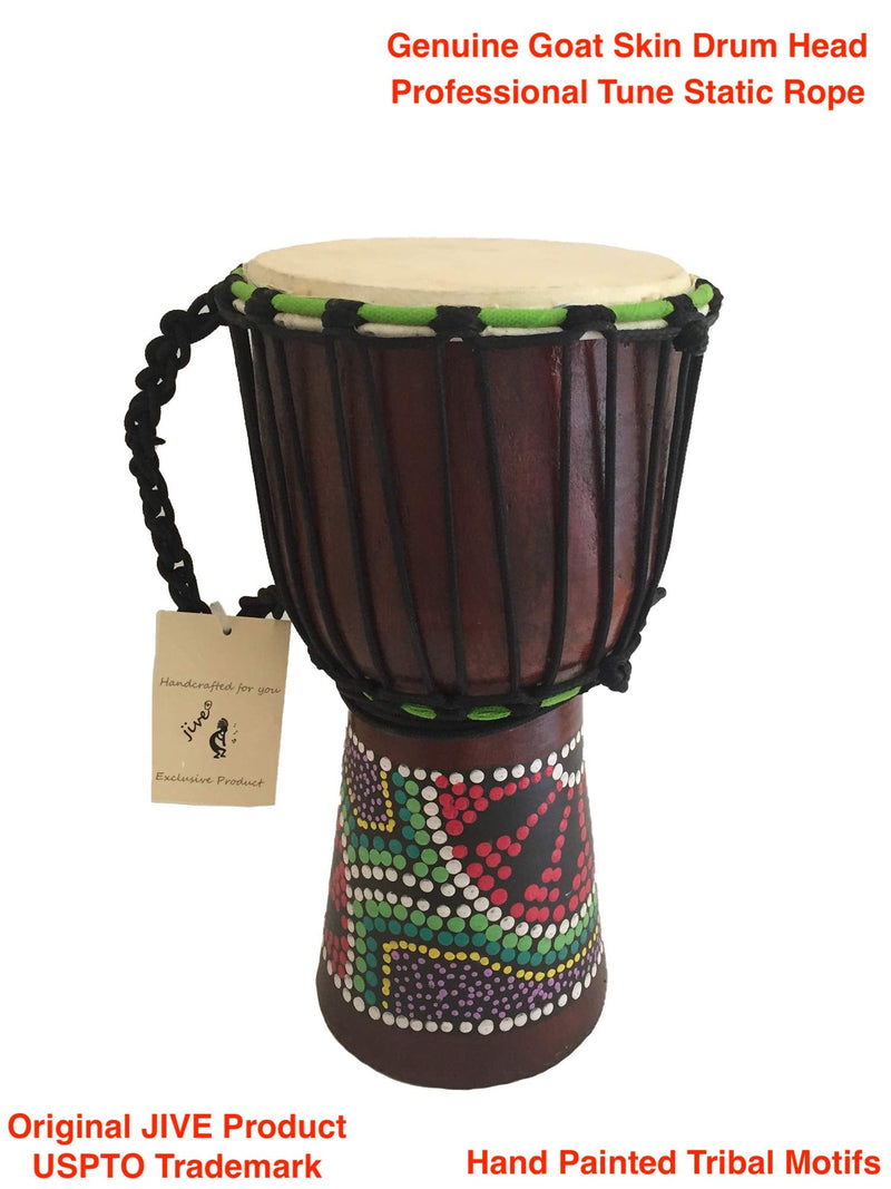 Djembe Drum Bongo Congo African Wood Drum - MED SIZE- 12" High, JIVE BRAND, Professional Quality With Heavy Base/Includes Key Chain 12" High Painted
