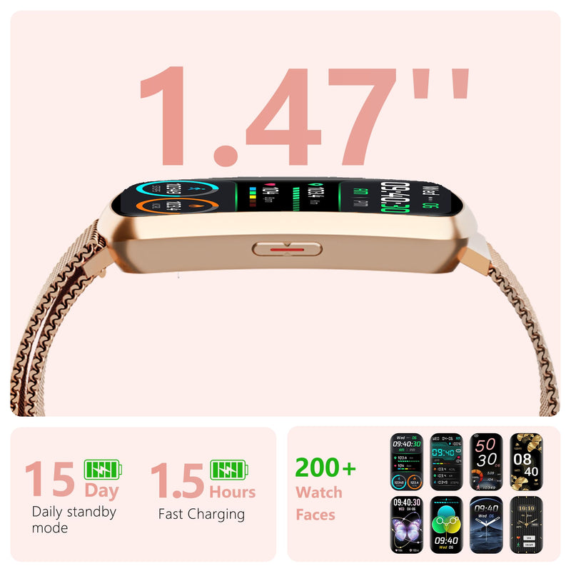 Health Fitness Tracker, Smart Watch with 24/7 Heart Rate, Activity Tracker with Blood Pressure and Blood Oxygen Monitor, 120 Sport Mode Waterproof Sleep Tracker for Women Men Pink Gold