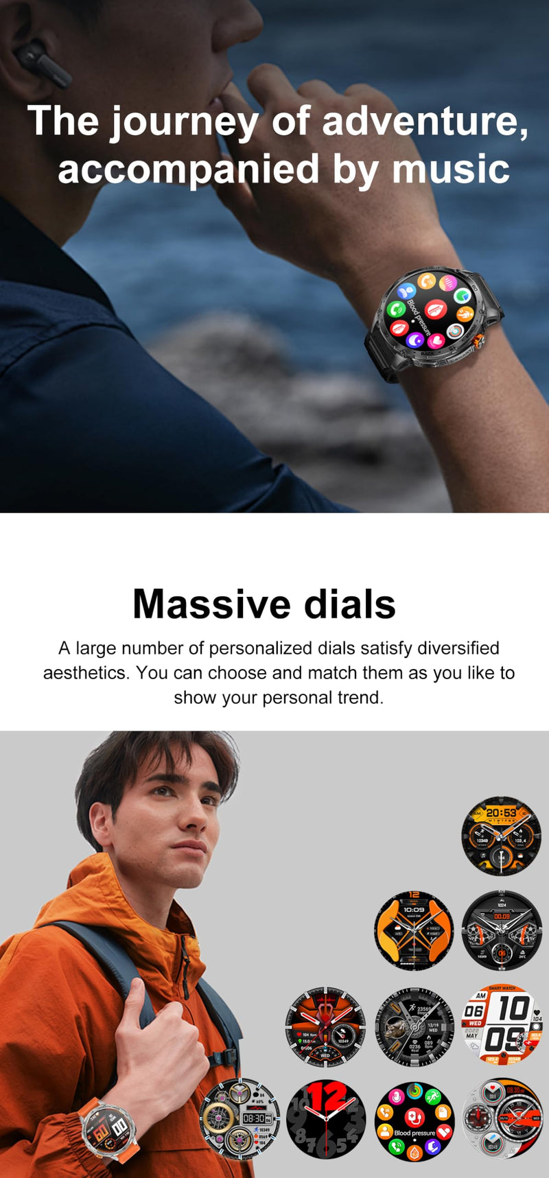 Military Smart Watch, 1.75" Crystal Ultra-Clear AMOLED Display,Spo2 Blood Oxygen Heart Rate Monitor Super Long Standby 730mAh Battery, Bluetooth Calling,LED Flashlight,IP68 Waterproof (Black) Black