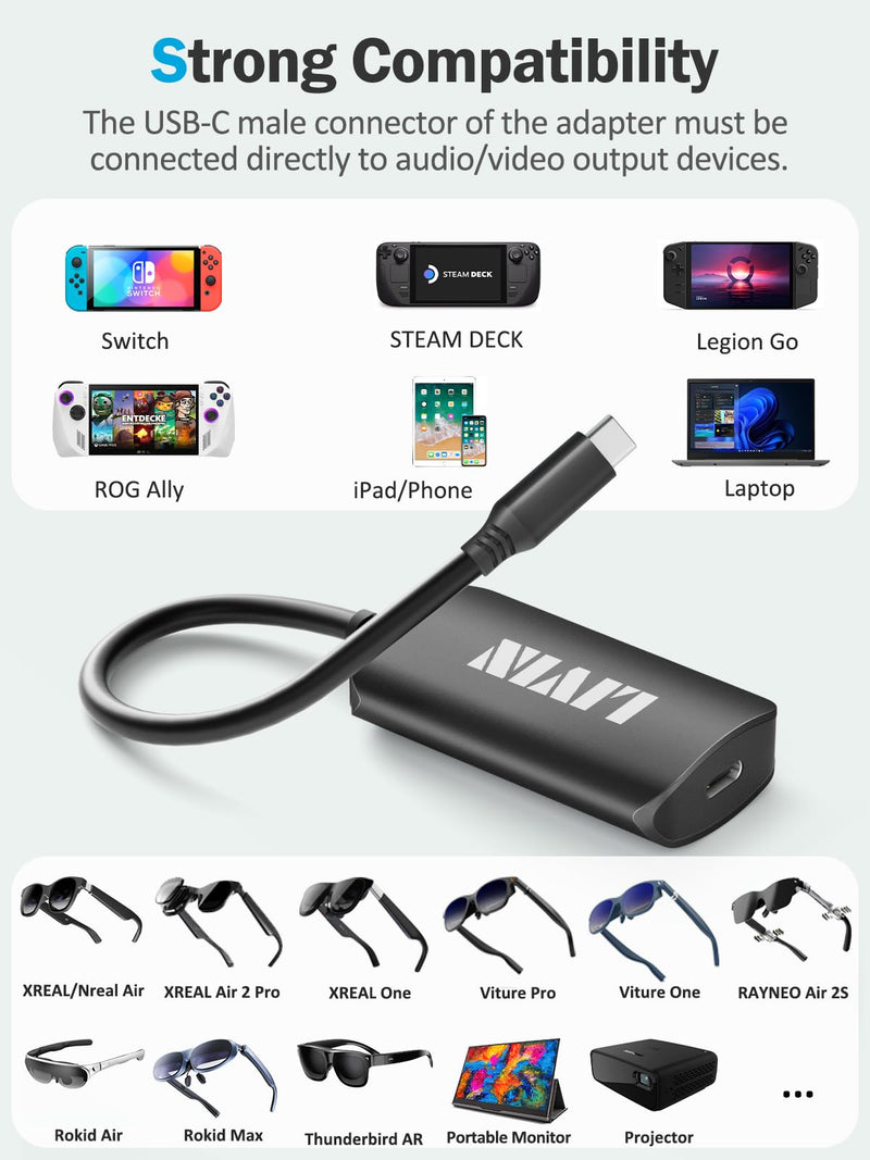 LIVIN 𝟐𝟎𝟐𝟓 𝐔𝐩𝐠𝐫𝐚𝐝𝐞 USB C to Portable Monitor、AR Glasses XREAL One、Air 2 Pro/VITURE Pro/RayNeo Air 2s/Rokid,【4K@60Hz+PD 100W】,USB C to Type C Adapter iPhone15/16、Android、PC、Switch、Steam Deck HCC-2