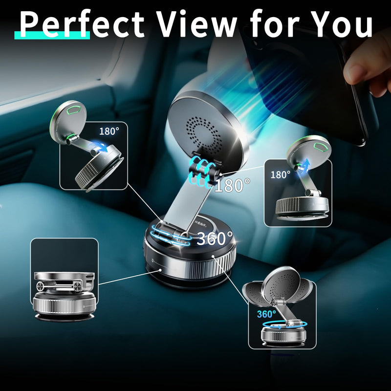 for MagSafe Car Mount Charger, 15W Magnetic Wireless Car Charger, 360° Adjustable Car Phone Holder, Strong Magnetic, Vacuum Magnetic Phone Holder with Nano Adhesive Base for iPhone 17-12 & Android
