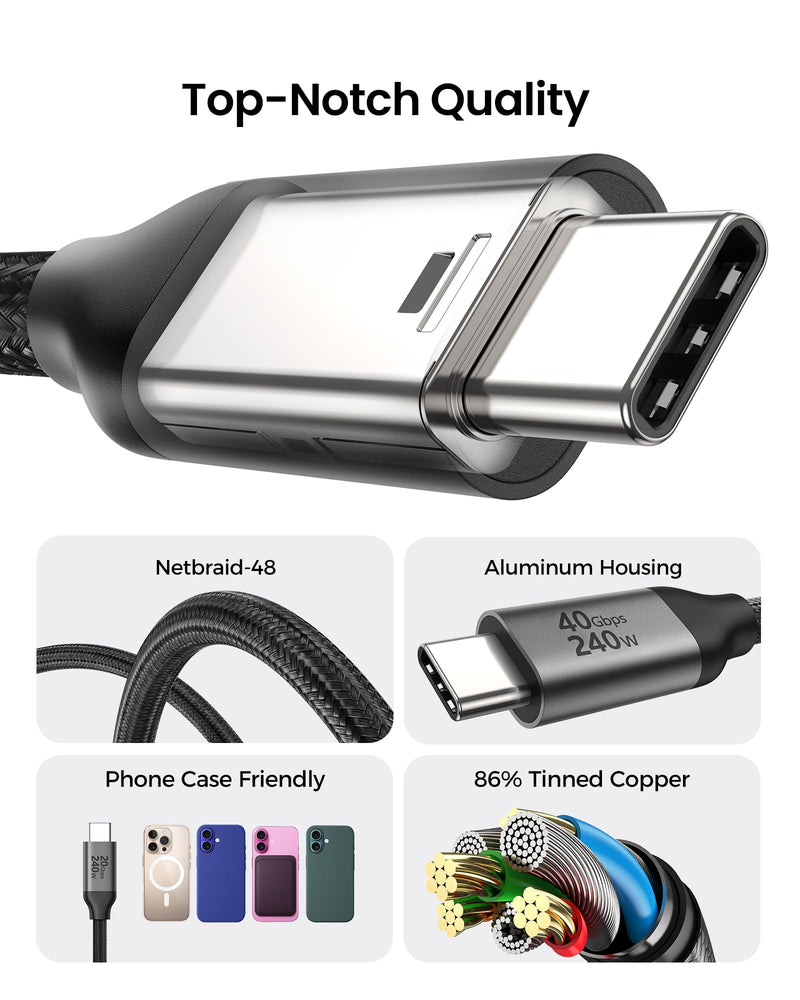 Silkland 40Gbps USB 4 for Thunderbolt 4 Cable 10FT, 8K/Dual 4K, 240W PD3.1 | 4K@240Hz, MST Support, Braided USB C Video Cable Compatible for MacBook, iPhone 17/16, Monitor, SSD, iPad, Dock