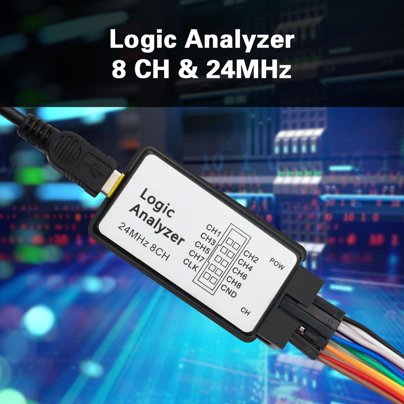 QIQIAZI USB Logic Analyzer 8 Channels 24MHz 5PF with USB Cable and Connection Cable Compatible with Arduino
