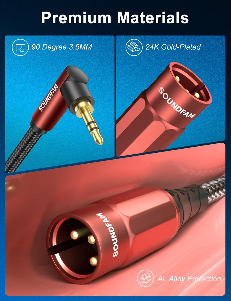 90 Degree Right Angle 3.5mm to XLR Cable Male to Male XLR to 1/8 Inch Cable for Mixing Console, Sound Card, Speaker and More(16 Feet, Wine Red) 16 Feet XLR Male to 3.5MM