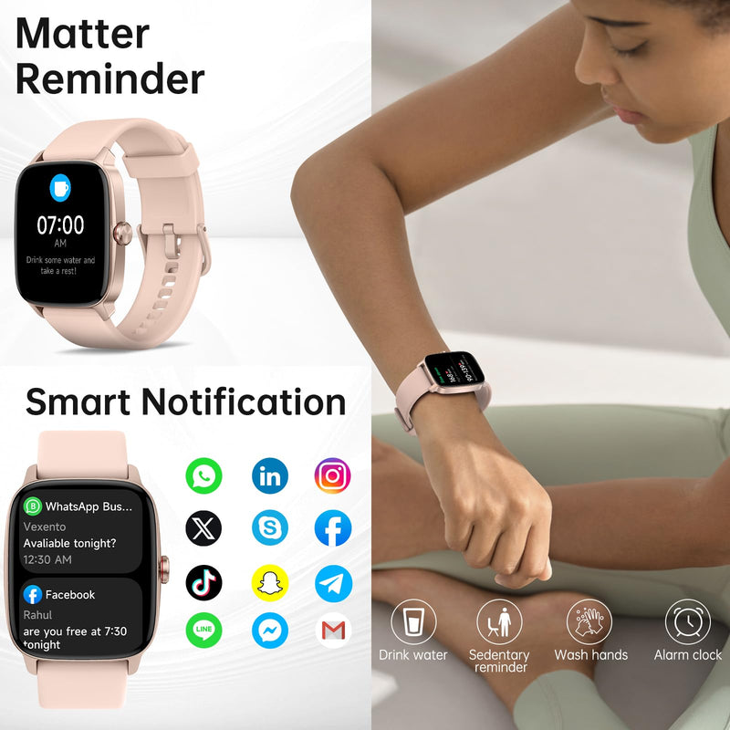 Smart Watches for Women Men with Bluetooth Call & AI Voice, 1.85" HD Fitness Tracker with Heart Rate SpO2 Sleep Monitor, 100+ Sports Modes,Mini Games, IP68 Waterproof Smartwatch for Android iOS Phones Light Pink