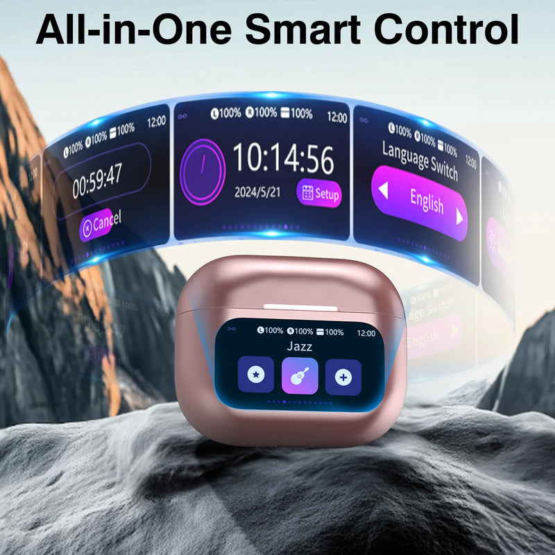 Wireless Earbuds, Bluetooth 5.4 Headphones with Multifunctional Touch Screen, 48H Bass Stereo Ear Buds with ANC/ENC Noise Cancelling/Transparency Mode,IPX7 Earphones with 5 EQ Modes,Rose Gold Rose Gold
