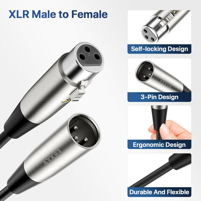 EBXYA XLR Cable 20ft 4 Pack - Mic Cables Balanced XLR Male to Female Suitable for Microphones, Radio Station, Stage Lighting, Black 20 Feet