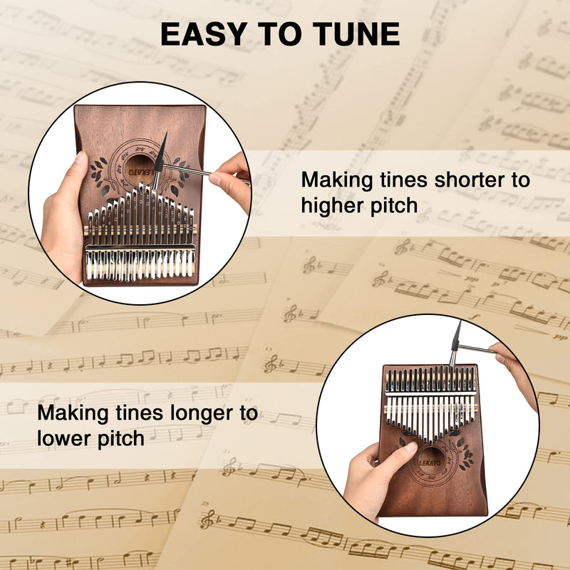 [AUSTRALIA] - LEKATO Kalimba 17 Keys, Solid Wood Thumb Piano Portable Mbira Finger Piano Beginners C Key with Music Book, Tuning Hammer, Storage bag, Christmas Gift for Children/Teenagers/Music Lovers Retro Brown 