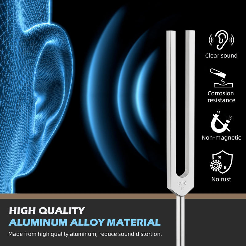[AUSTRALIA] - Tuning Forks for Healing, Aluminum Alloy Tuning Fork 128Hz, 136.1Hz, 256Hz, 384Hz, Hockey Puck Activator & feet, Weighted & Unweighted Tuning Fork Set with Vegan Leather Pouch 4PCS Silver 