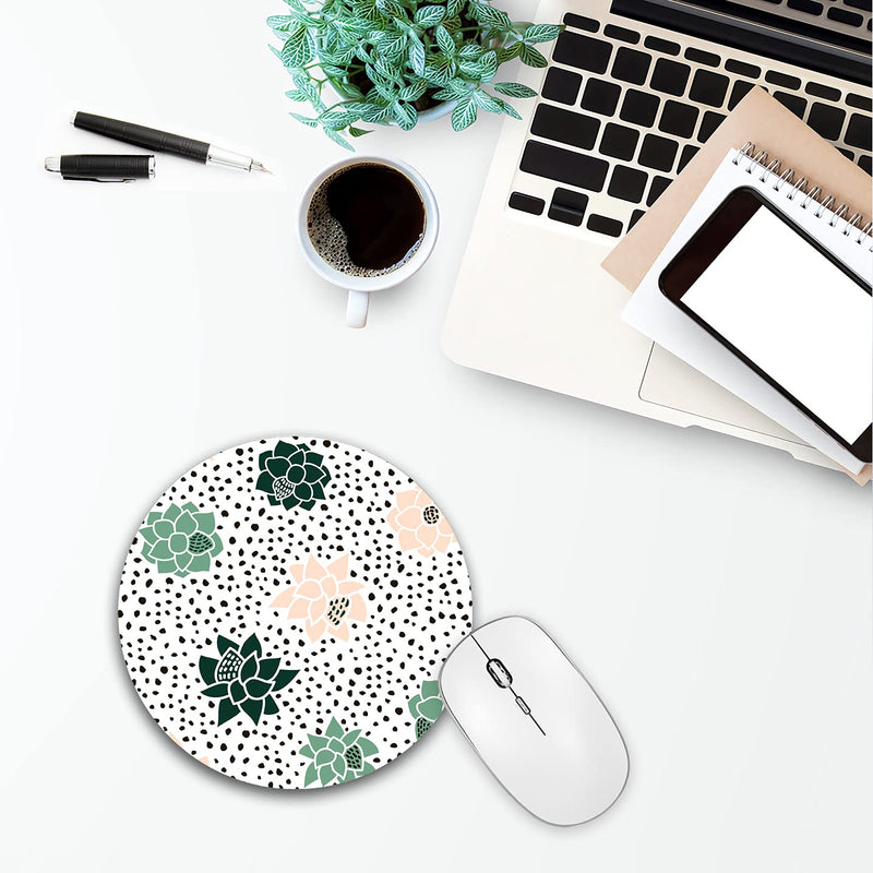 HUOCAIREN Polka Dot Print Mouse Pad, Succulents Hand Drawn Mouse Pads, Cute Round Mousepad for Laptop Computer Office, Desk Accessories, Gift for Her, 7.9 x 7.9 Inch - Pink/Green