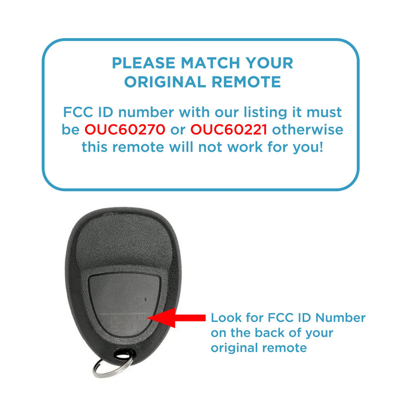 Keyless2Go Replacement for Keyless Entry Car Key Vehicles That Use 3 Button OUC60270 OUC60221, Self-Programming - 2 Pack
