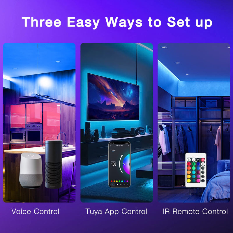 DAYBETTER Smart WiFi Led Lights 100ft, Tuya App Controlled Led Strip Lights, Work with Alexa and Google Assistant, Timer Schedule , Color Changing Led Lights for Bedroom Party Kitchen