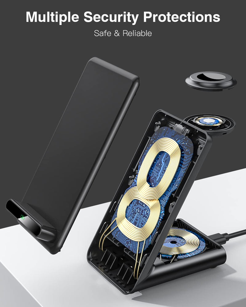 Wireless Charging Station,3 in 1 Wireless Charging Stand Made for Apple Watch Ultra 9 8 7 6 SE 5 4 3,Fast Wireless Charger Made for iPhone 15/Plus/Pro Max/14/13/12/11/X,for AirPods Pro(with Adapter) Black