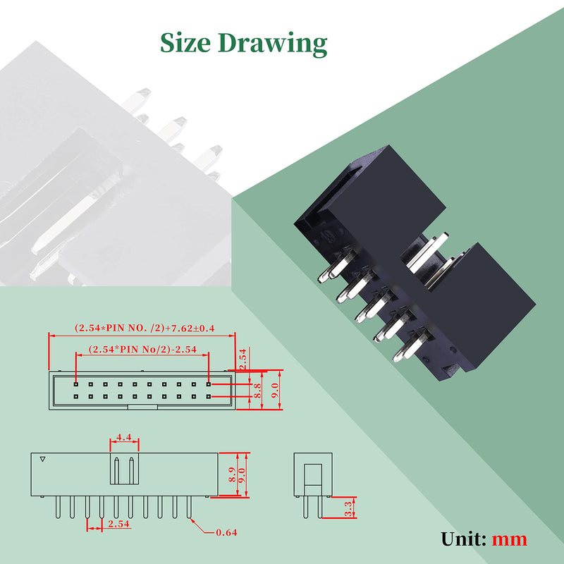 20 Pieces IDC 2 * 5 Double Row 2.54 mm Pitch JTAG ISP 10-Pin Straight Pin in-line Box Header Connector Adapter Cable Male Socket Terminal for PCB Electronic Equipment Projects. 2.54 mm Male Socket Terminal