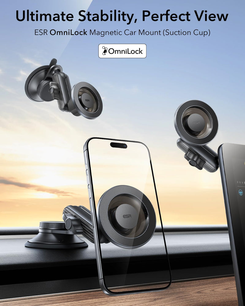 ESR OmniLock for MagSafe Car Mount for iPhone 17-12,Samsung/Google | Suction Cup Phone Holders for Your Car, Magnetic Car Mount for Dashboard/Windshield, 360° Adjustable, for All Smartphones