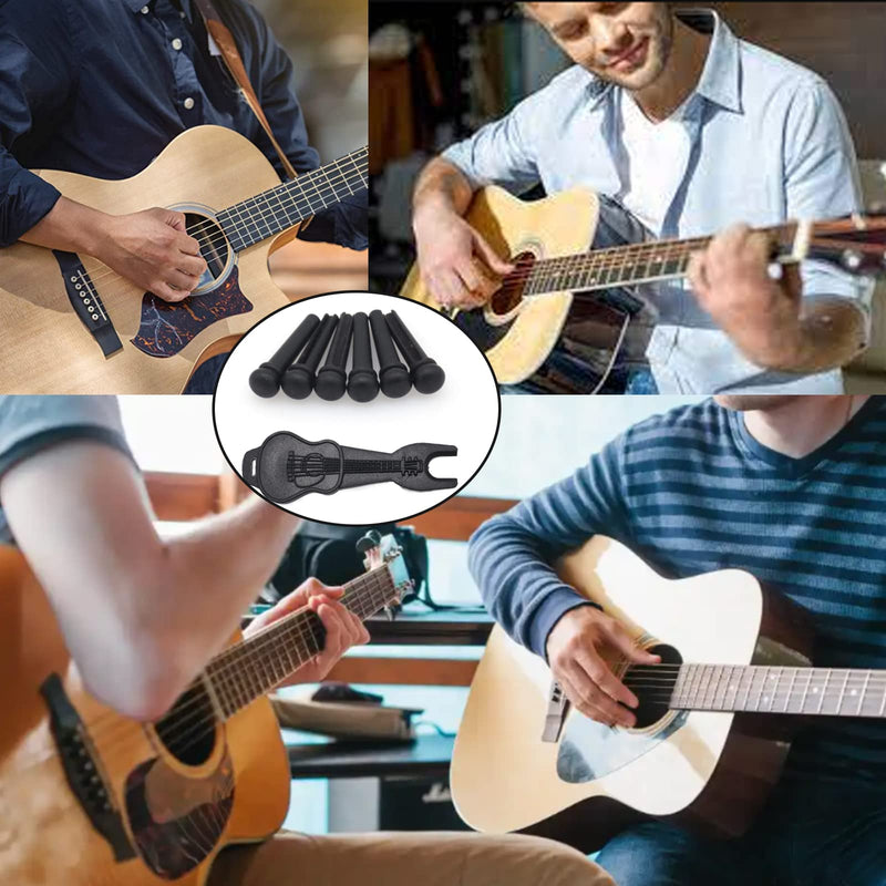 6pcs Acoustic Guitar Bridge Pins, Ebony Wood Acoustic Guitar String Pins with Guitar Pin Puller, Bridge Pins Replacement Parts for Acoustic Guitar Pure Ebony
