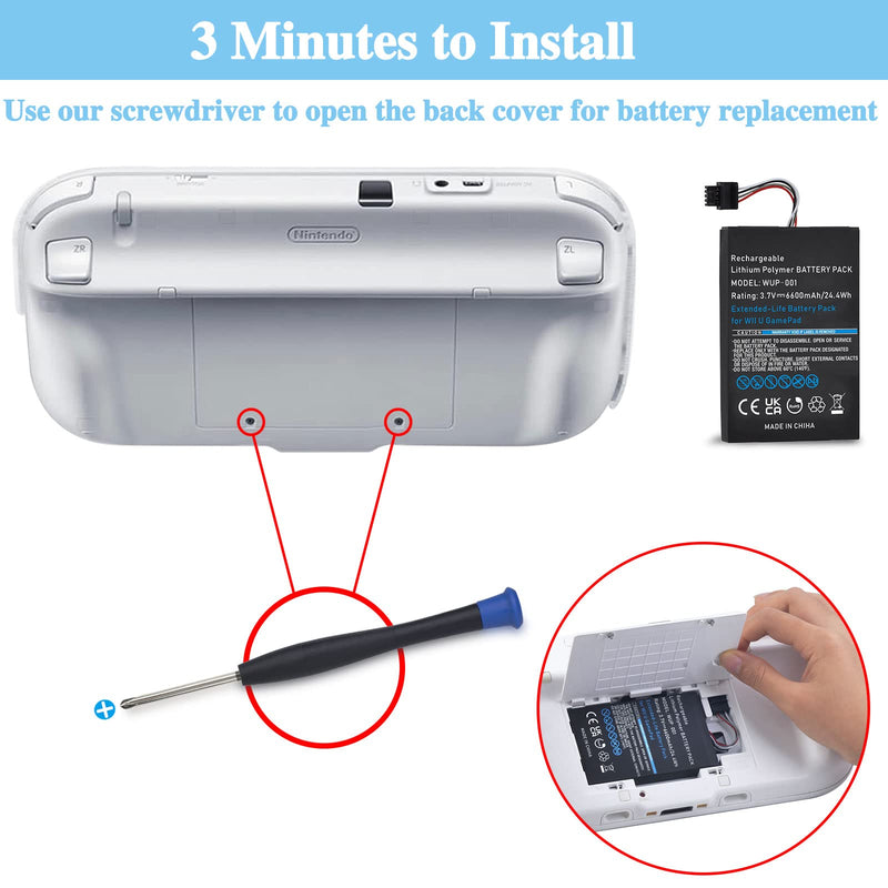 Pickle Power 6600mAh Wii U Gamepad Battery, Rechargeable Wii U Battery Replacement for Nintendo Wii U Gamepad WUP-010 WUP-012