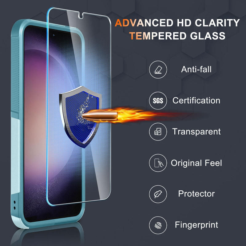 for Samsung Galaxy S24 Plus Case, Full Body Heavy Duty Rugged Shockproof Protective Phone Cover with Lanyard Strap, Tempered Glass Screen Protector and Camera Lens Cover, Mint Green Samsung S24 Plus(6.7 inch)