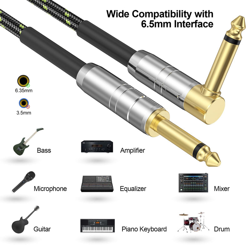 FEMORO Guitar Cable 10 ft, Instrument Cables Electric Guitar Amp Cord TS 1/4 Inch Audio 22AWG Chord 6.35MM Right Angle Support AV Receiver Bass Amplifier AMP Piano Keyboard Microphone Mixer 10 Feet