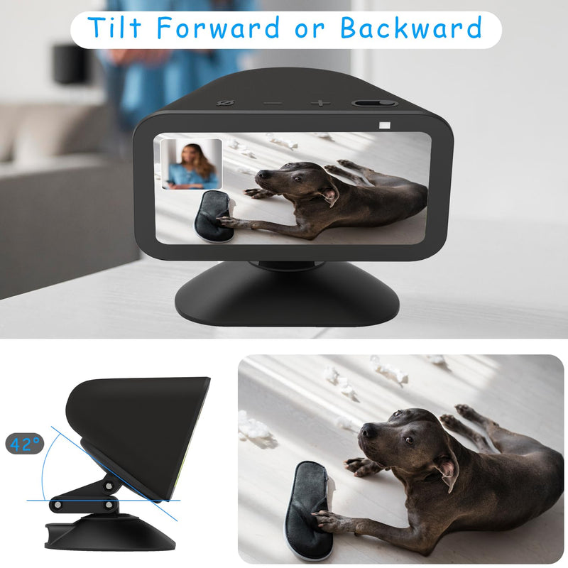 Stand for Echo Show 5 (3rd), Adjustable Height Tilt + Swivel Stand with Strong Magnetic, Rotates Side to Side, Compatible with Cell Phones & Show 5 (3/2/1 Gen) (Black)