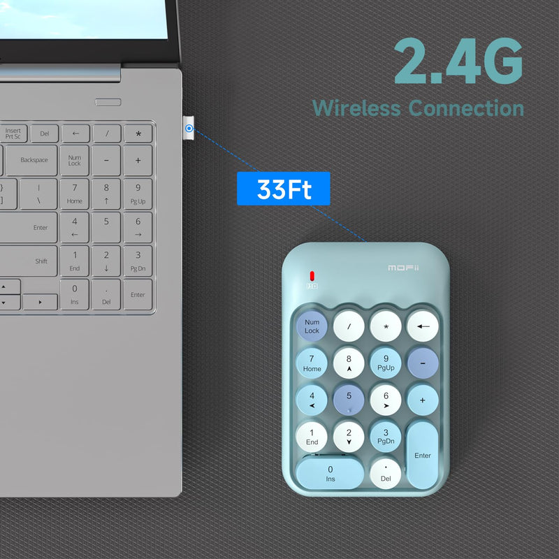 [AUSTRALIA] - MOFII Wireless Number Pads - Blue Numeric Keypad 18 Keys USB 2.4G Round Keycap Colorful Extensions Keypads, Financial Accounting Portable Numpad 10 Key for Laptop/PC/Notebook/Surface Pro 