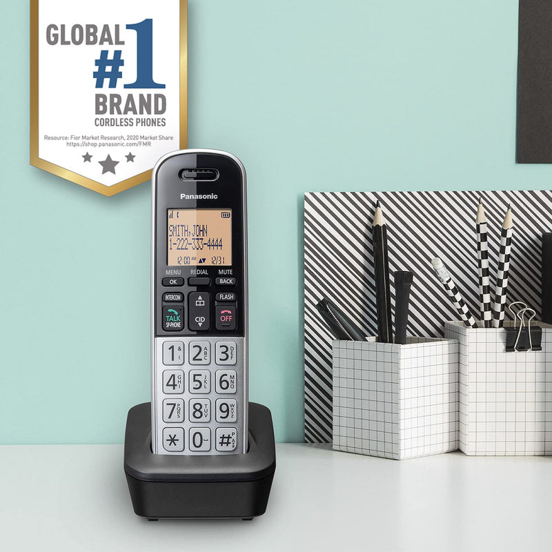 Panasonic Compact Cordless Phone with DECT 6.0, 1.6" Amber LCD and Illuminated HS Keypad, Call Block, Caller ID, Multiple Display Languages - 1 Handset - KX-TGB810S (Black/Silver)