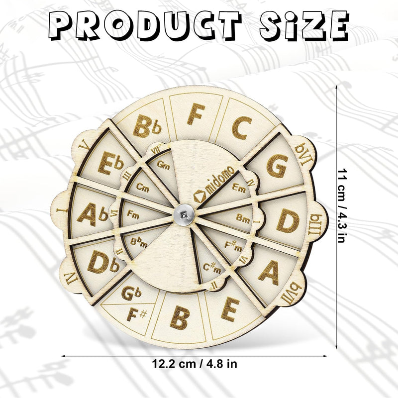Wooden Melody Tool, 4.8 Inch Wooden Chord Wheel Circle of Fifths Wheel Round Melody Chord Tool Wooden Musical Educational Tool for Piano Violin Guitar Bass