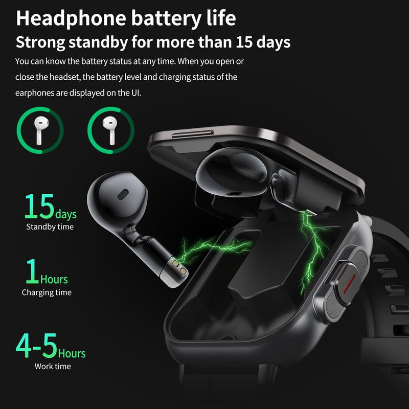 Mingtawn Smart Watch with Earbuds, 2 in 1 Bluetooth Smartwatch for Men Women, 2.01" HD, Answer/Make Call, Sleep Monitor Fitness Tracker, 100+ Sports Modes, Compatible with Android iOS Blacka1