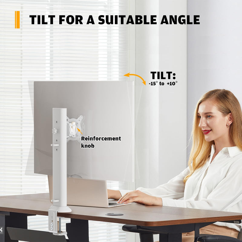 Hemudu Single Desk Monitor Arm Mount Stand Fit for 13 inch to 32 inch Flat Curved Computer Screen with Swivel, Height Adjustable, Rotation,Holds up to 77lbs, White 13-32 inches