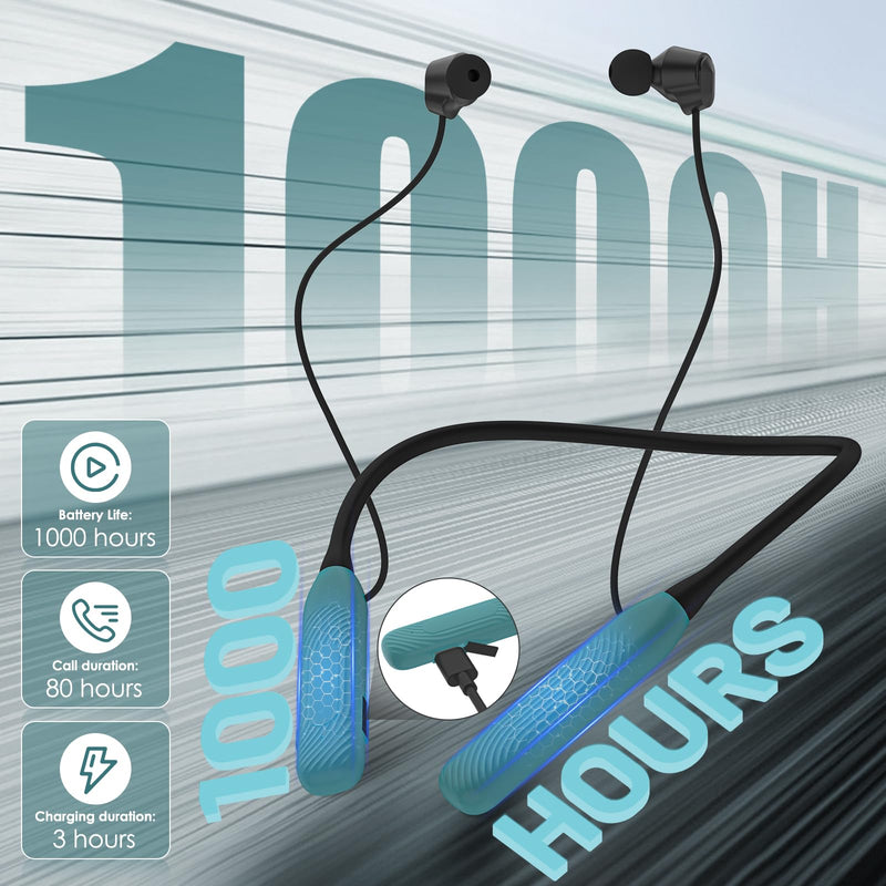 Neckband Bluetooth Headphones, Bluetooth Earbud with 1000H Play Time | Lightweight & Comfortable In-Ear Wireless Earphones with Mic for Sports/Gym/Running/Travel, 1-Year Quality Support, Green