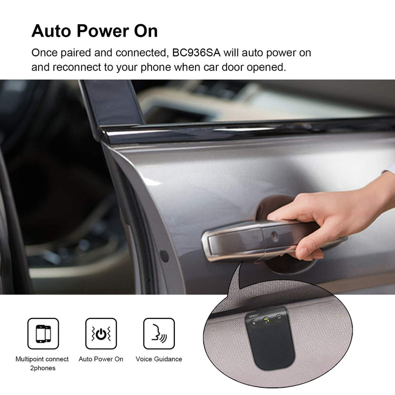 Bluetooth Speaker for Car Handsfree Talking, Cell Phone, Auto Power On Off | Hands Free Bluetooth Car Speaker Phone Kit with Visor Clip, Support Siri Voice Assistant