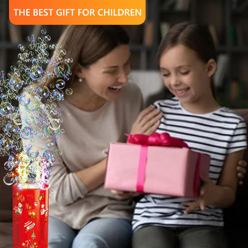Fireworks Bubble Machine with 240ml Bubble Solution, Portable Automatic Bubble Machine with Lights and Closeable Music, Bubble Maker Toys for Kids Outside Activities Parties Wedding Christmas 1pcs