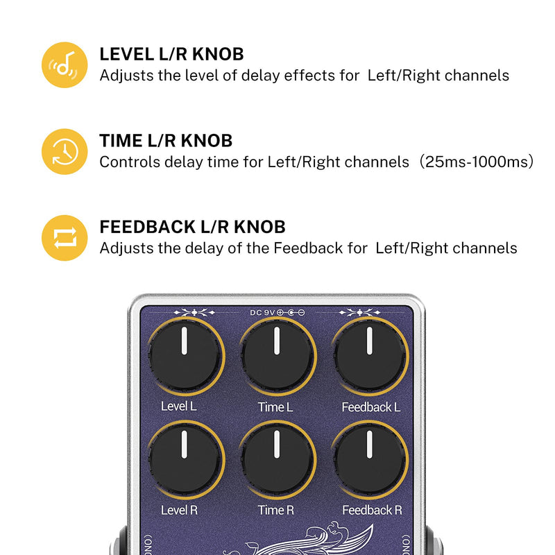 Donner White Tape Stereo Delay Pedal, Analog Delay with Echo Effect, True Bypass, 2 Independent Channels for Electric Guitar, Bass, Synth, Drum Machine Tape Delay