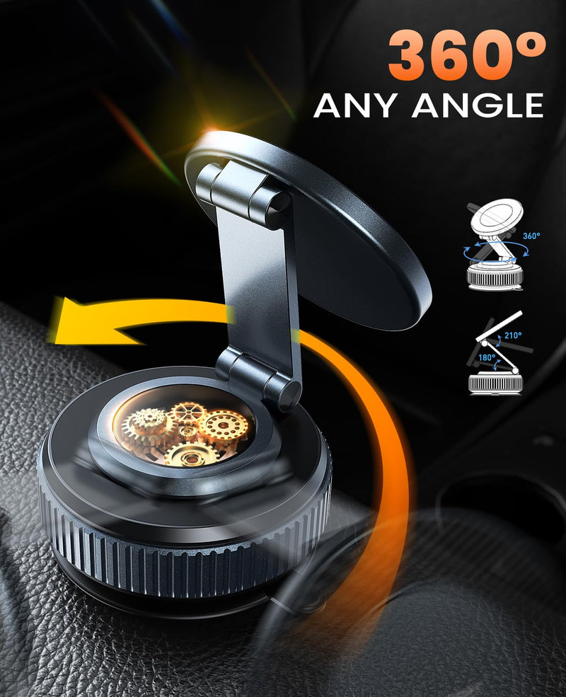 Jononser Suction Phone Mount for Car Dashboard/Windshield - 360°Adjustable Magnetic Phone Holder for Car, Foldable Car Phone Holder for iPhone 17/16/15/14/13/12 Series (Carbon Fiber & Aluminum Alloy) Black