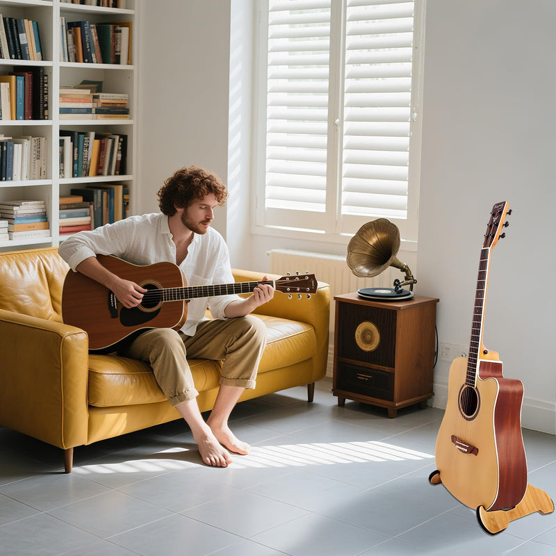 Guitar Stand Floor- Bamboo Acoustic Electric Guitar Stands A-frame Wooden, Foldable Wooden Single Bass Guitar Holder Portable Soporte Para Guitarra Rack for Mandolin Banjo Ukulee Violin (A-Frame) Frame-A