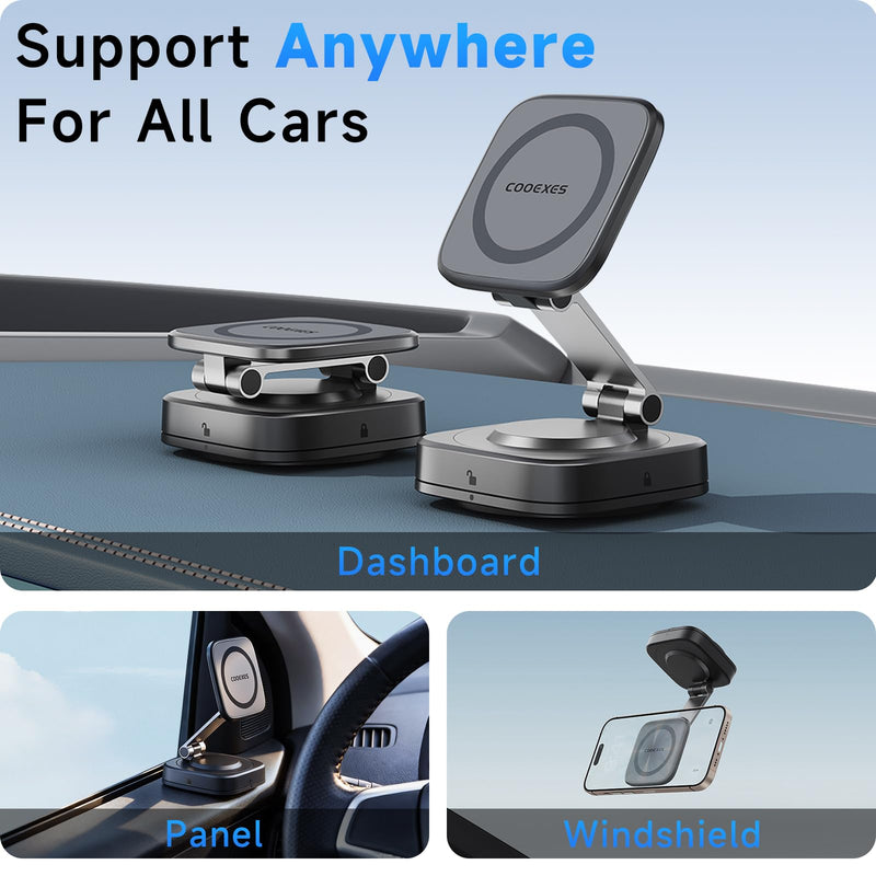 Magnetic Car Phone Holder for Dashboard & Windshield, Quick-Swap Cell Phone Mount with Strong Suction Cup, 360° Adjustable Car Phone Stand, Compatible with iPhone 17-12Pro Max, Samsung Galaxy