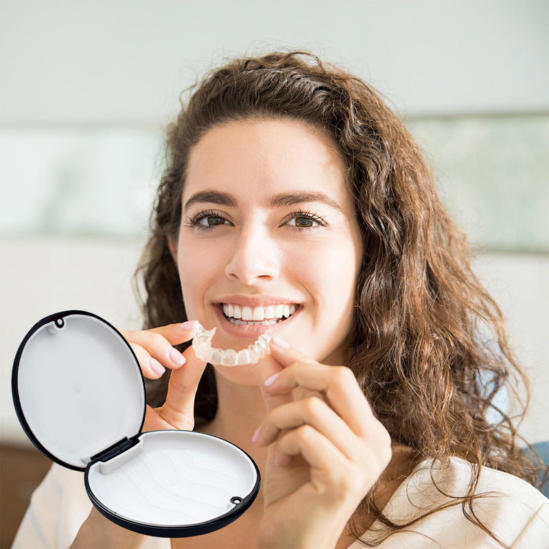 1 piece braces box, denture box, denture container, KFO box, braces box, box for dentures, denture container, for travel and daily use (black)