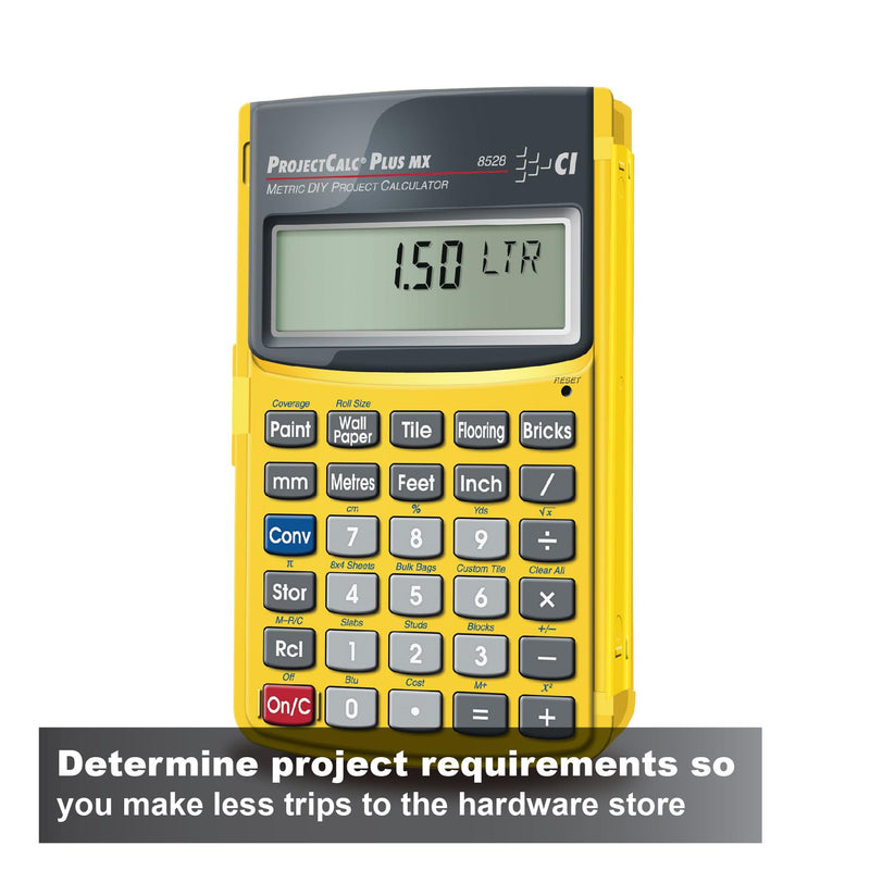 Calculated Industries 8528 ProjectCalc Plus MX Metric DIY Calculator | Built-in UK DIY project material solutions, metric and imperial, yellow