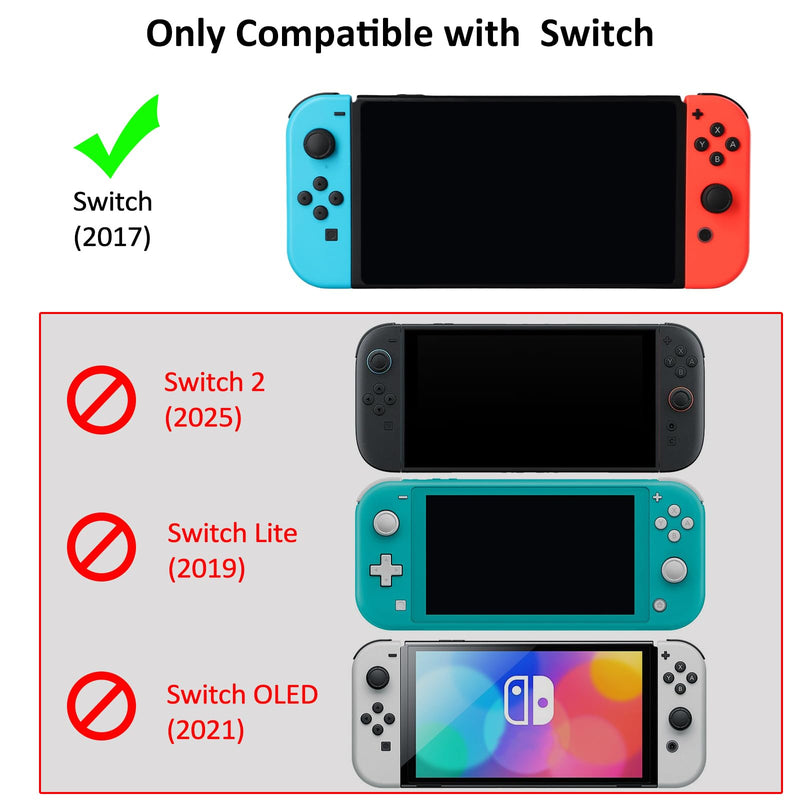 Protective Case for Nintendo Switch, Hard Back Shell + 2 Silicone Ergonomic Controller Covers + 2 Thumb Grips Caps, Cute Rabbit and Flower Cover, Green For Switch
