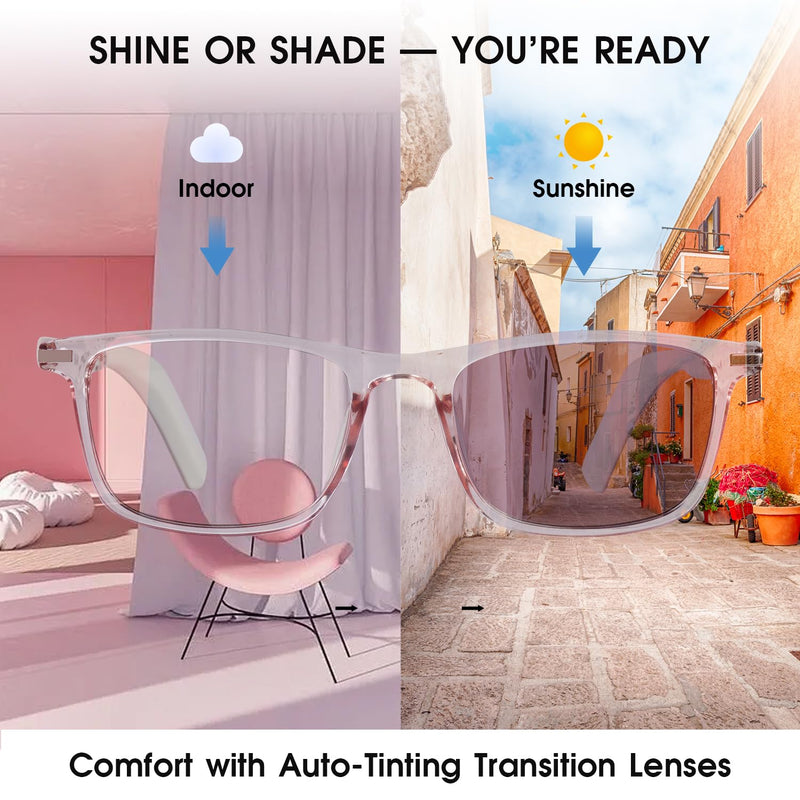 AI Glasses for Women, Smart Glasses with Real-Time Translation | 164 Languages, Photochromic Lenses, Lightweight Thin Temples Free App, Stylish Pink Bluetooth Glasses, Travel & Everyday Wear