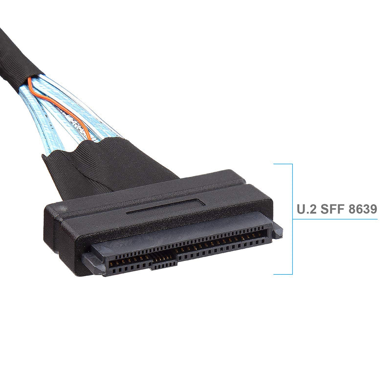 12G Internal Mini SAS SFF-8643 to U.2 SFF-8639 NVMe SSD Cable with 15 pin Male SATA Power Connector, PCIe 4.0, 85 Ohm, 1.6ft/0.5m 0.5 meter