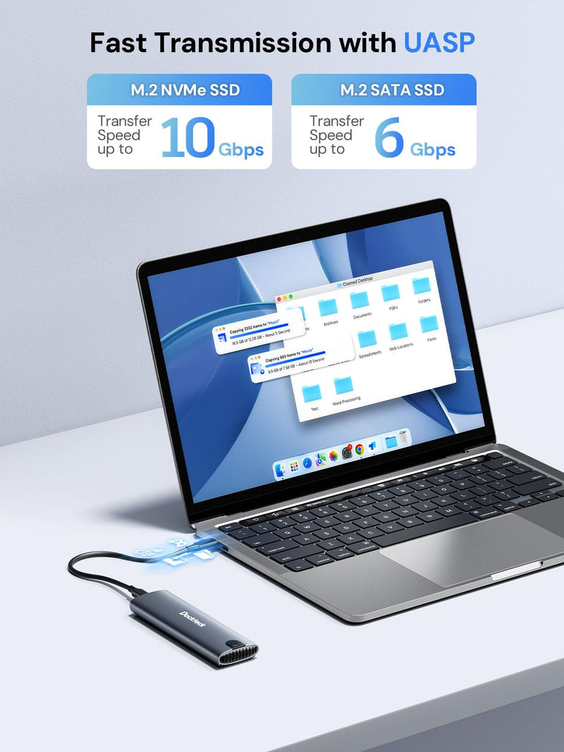 M.2 NVMe SATA SSD Enclosure, dockteck Tool-Free 10Gbps USB 3.2 Gen 2 NVMe to USB Adapter Case for SSDs 2230/2242/2260/2280, External SSD Reader Supports M-Key/B+M Key and UASP