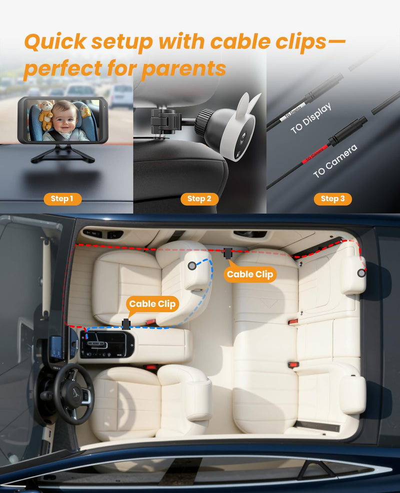 [AUSTRALIA] - Babyvue USB Car Camera for Baby : 4.5" Baby Car Camera with 1080P Crystal Clear Mirror View, Easy Installation Carseat Rear Facing Moitor for Kids, HD IR Night Vision Backseat Monitor White 