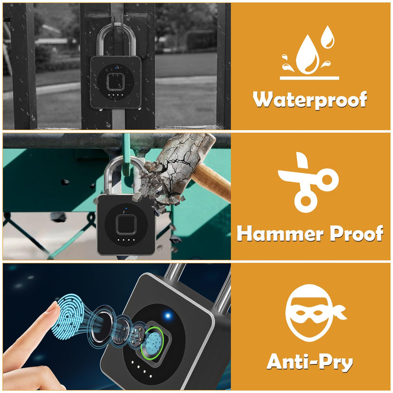 [AUSTRALIA] - Pothunder Fingerprint Padlock, Fingerprint Lock with APP, Padlock with Keyless Biometric, Smart Padlock Waterproof Suitable for Gym, Locker, Gates, Fence and Storage Black 