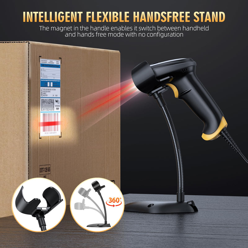 TEEMI 2D Barcode Scanner with Smart Stand USB Wired Handheld Automatic QR Data Matrix PDF417 OCR bar Codes Imager Global Shutter Computer Screen Scan for Windows Mac and Linux PC POS, Stand Included USB Wired with Stand