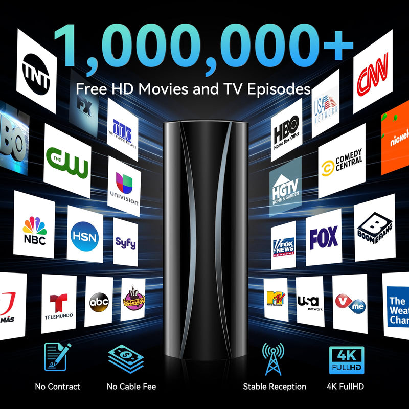5000+ Miles Indoor TV Antenna,2026 Strongest Digital Antenna for Smart TV and Old TVs, 360° Reception HD Antenna for Local Channels with Amplifier Signal Booster Support 4K 8K 1080p-40ft Coaxial Cable Black