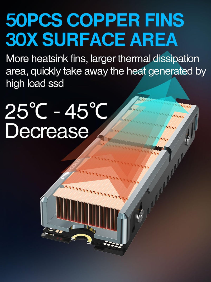 [AUSTRALIA] - JEYI Copper M.2 HeatSink, Passive Nvme SSD Heatsinks with Copper Fins - Finscold Q80 
