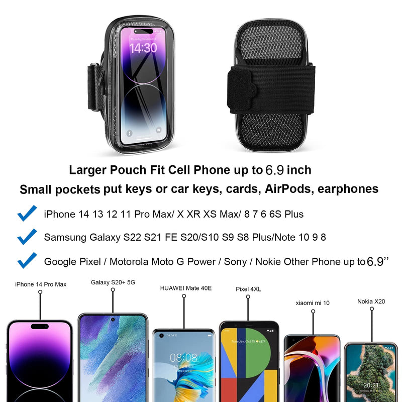 Clear Running Phone Holder Armband, Sports Armband Case for iPhone 14 13 Pro Max 12 11 Plus X XS Samsung Android, Universal Arm Bands Bag with Key Card Pocket for Exercise Walking Workout Fitness Clear